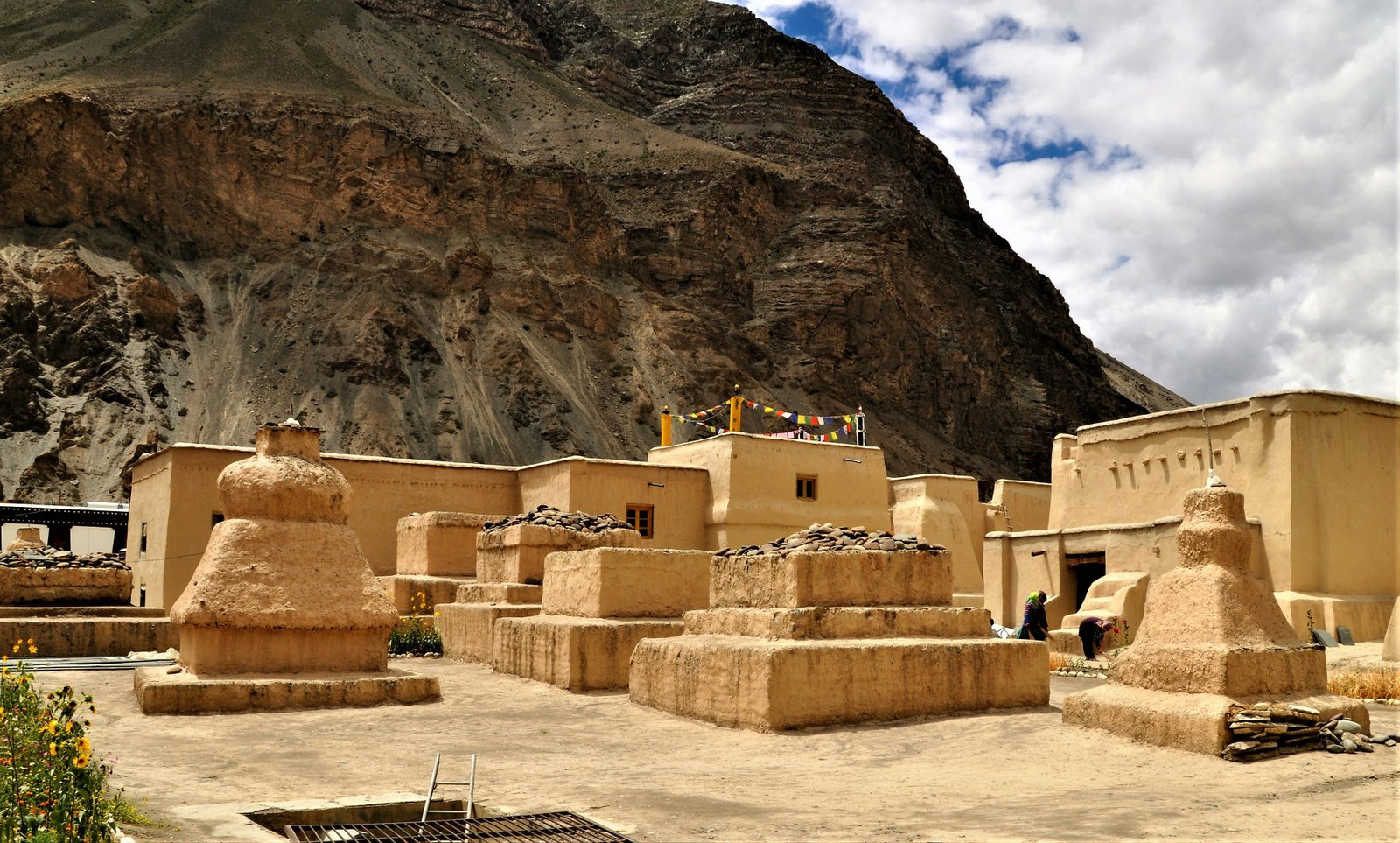 Bikers on a high mountain pass road in Spiti